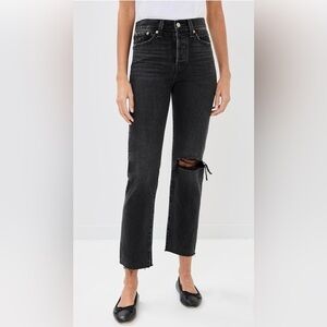 Levi's Wedgie Straight Leg Fray Raw Hem Distressed High Waist Button Fly Jeans